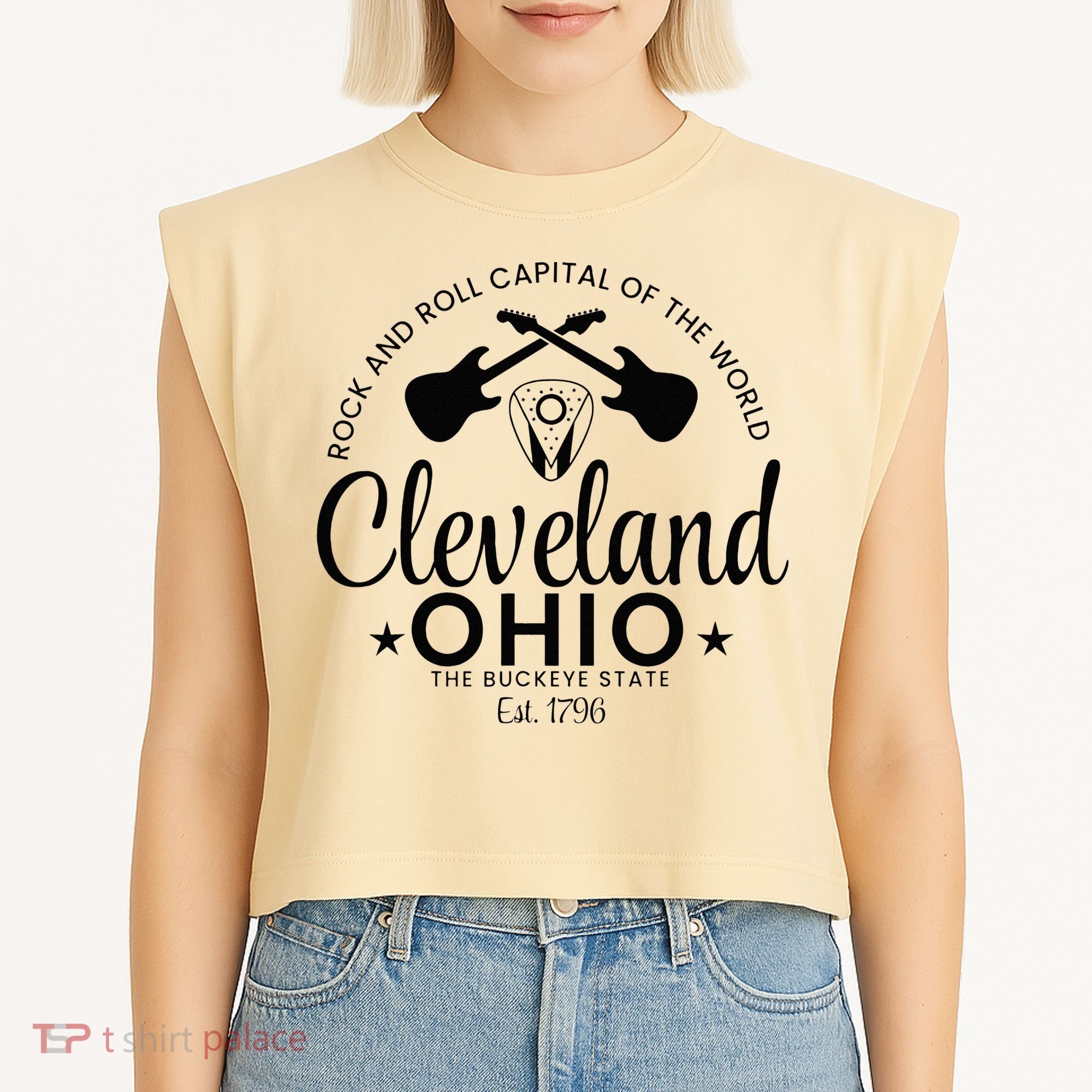 Cleveland Ohio Rock And Roll Capital Est 1796 Souvenir Garment-Dyed Women's Muscle Tee