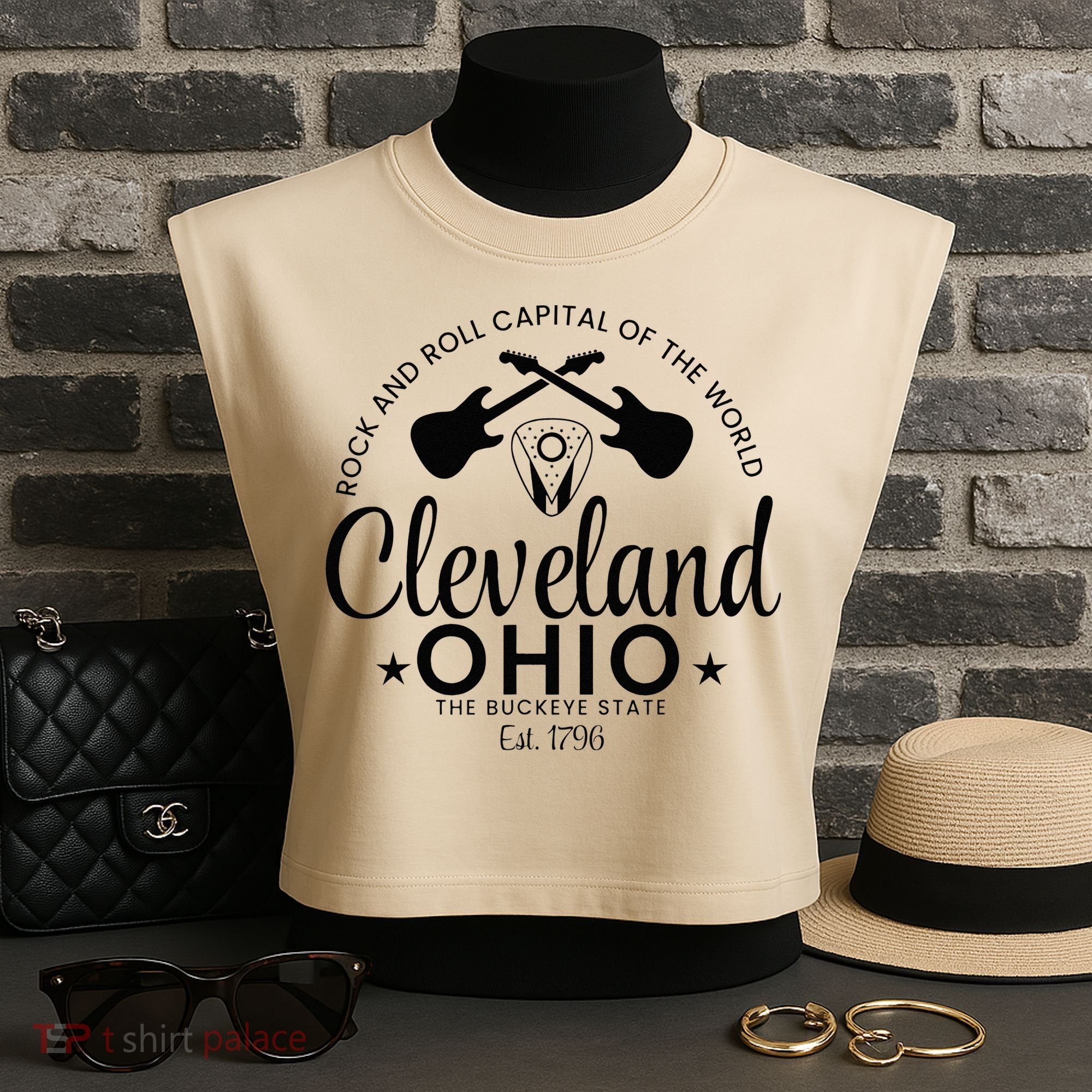 Cleveland Ohio Rock And Roll Capital Est 1796 Souvenir Garment-Dyed Women's Muscle Tee