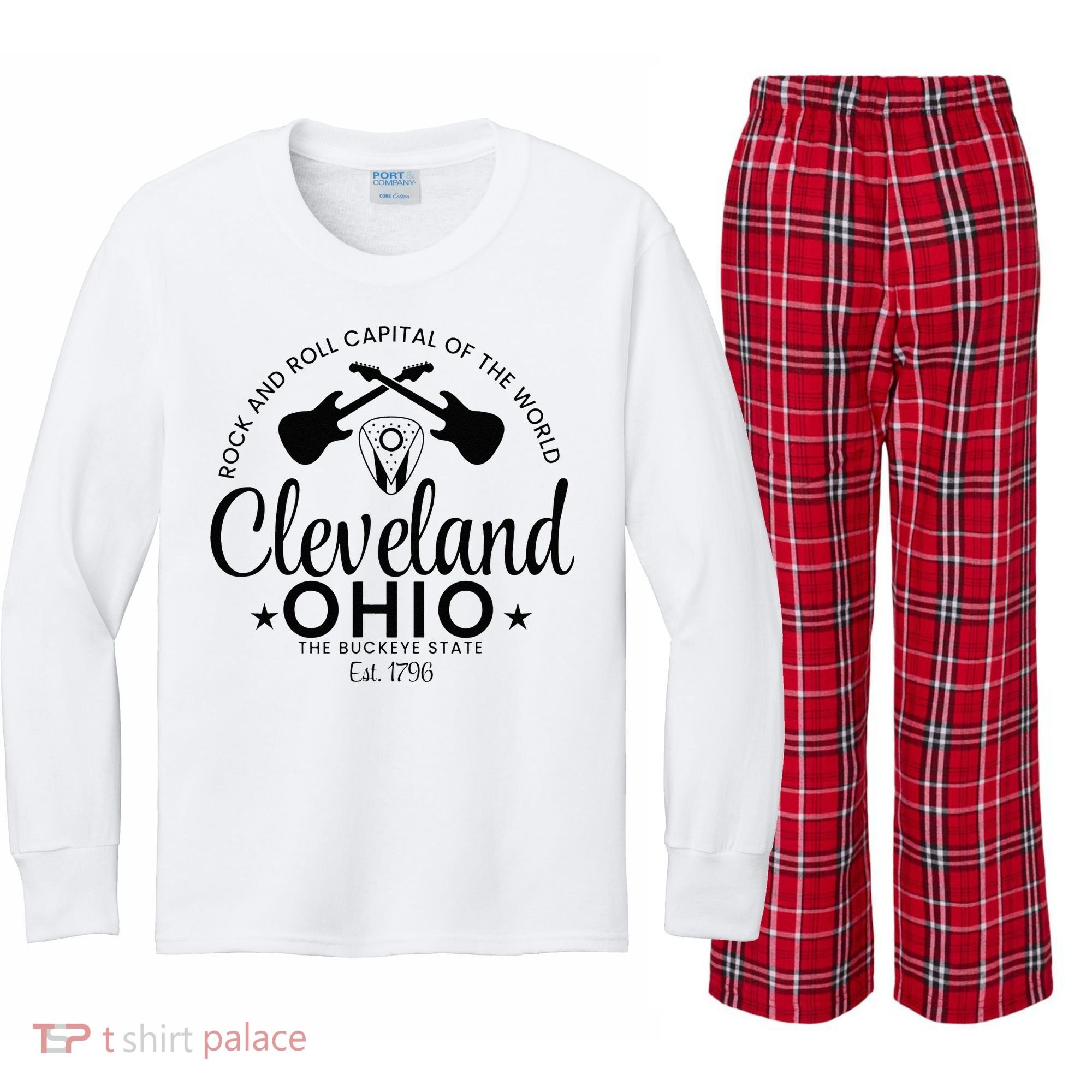Cleveland Ohio Rock And Roll Capital Est 1796 Souvenir Kids Long Sleeve Plaid Pajama Set