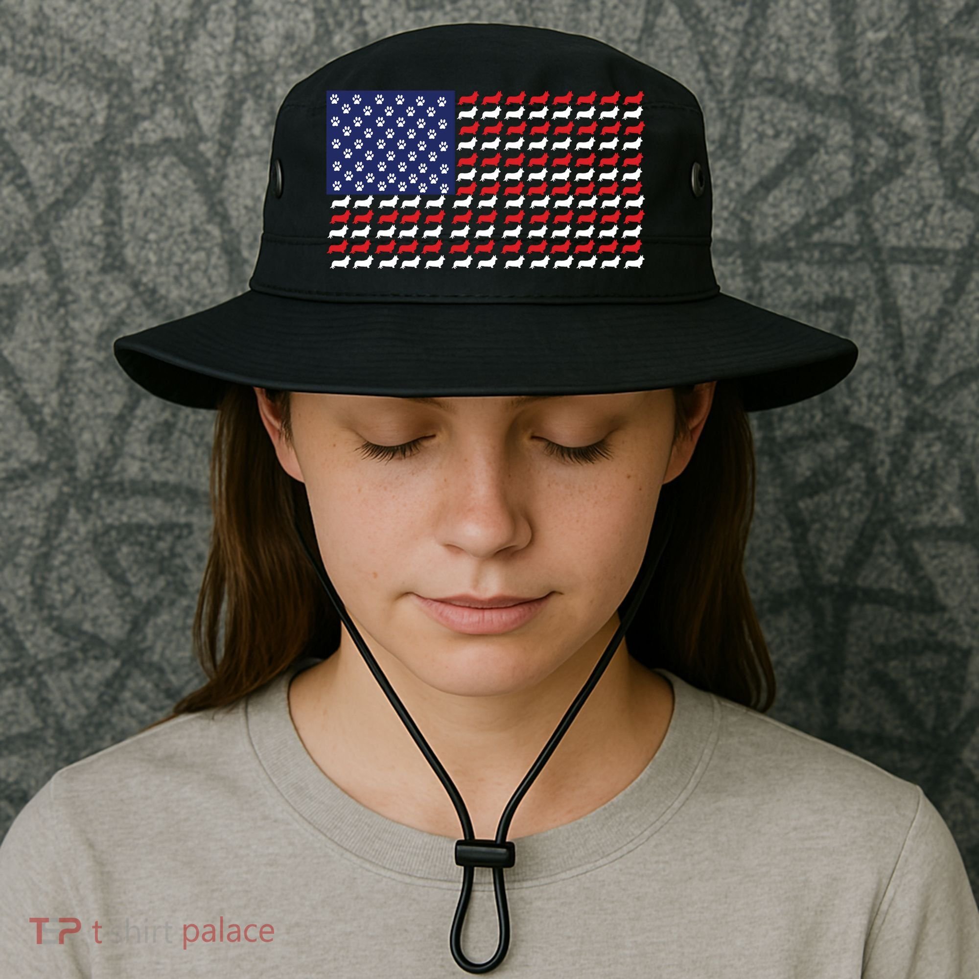 Corgi American Dog Flag Bucket Hat