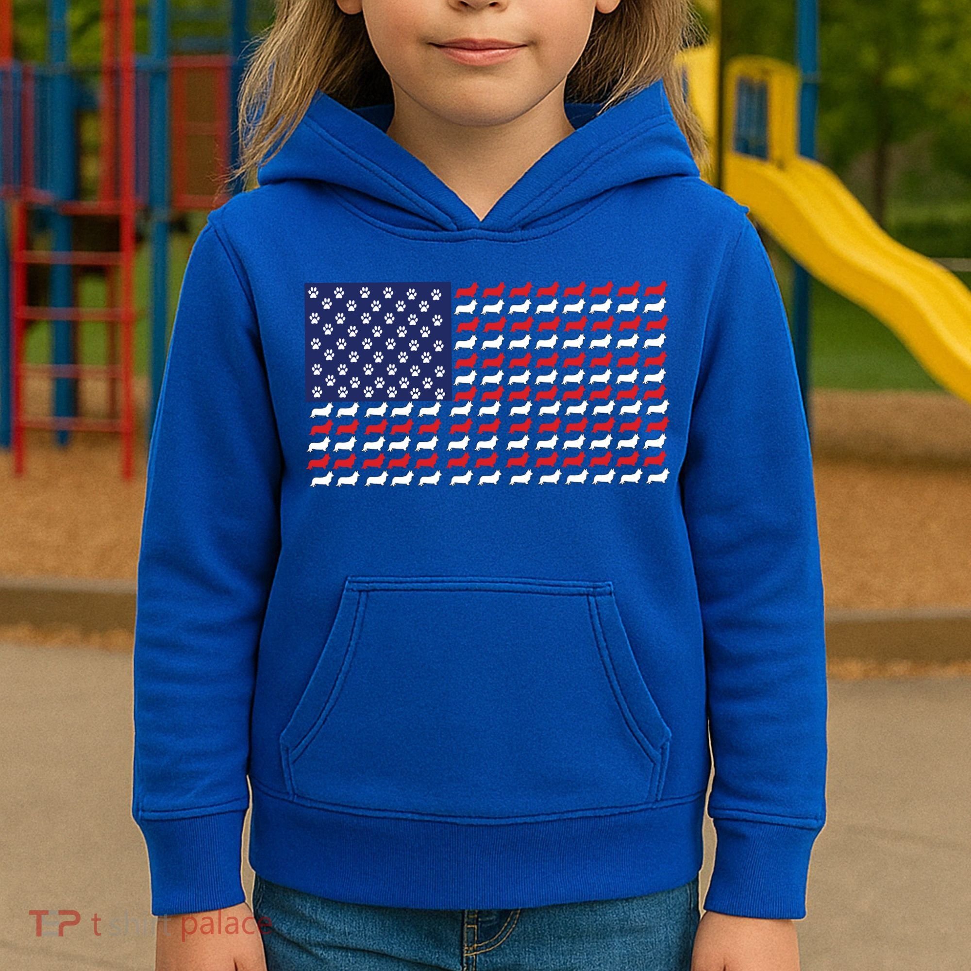 Corgi American Dog Flag Kids Hoodie