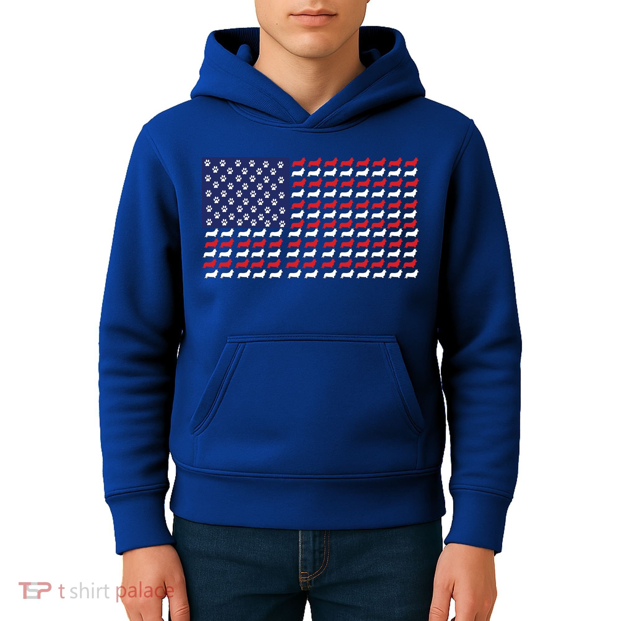 Corgi American Dog Flag Kids Hoodie