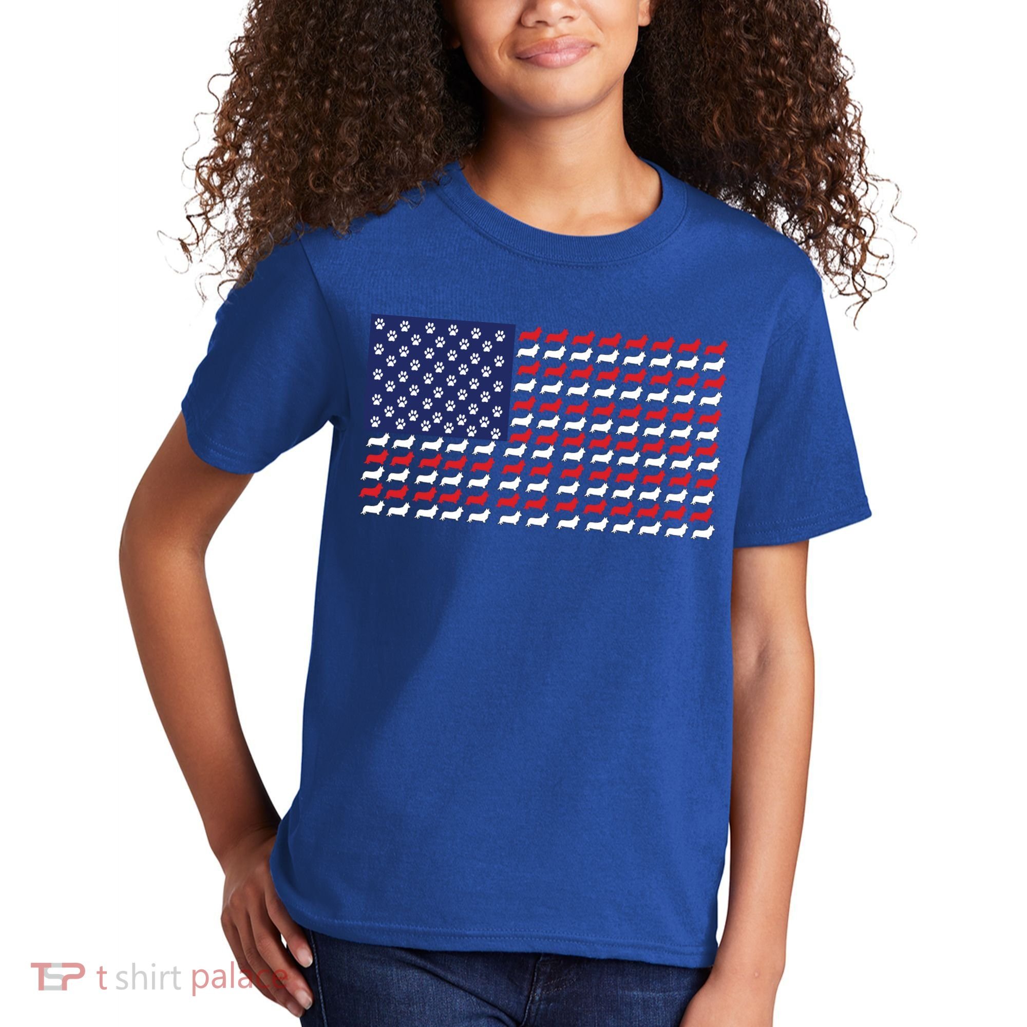 Corgi American Dog Flag Kids T-Shirt
