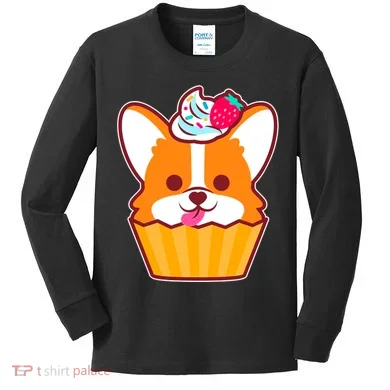 Corgi Cupcake Kawii Kids Long Sleeve Shirt