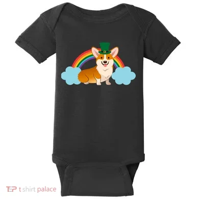 Corgi St. Patrick's Day Rainbow Baby Bodysuit