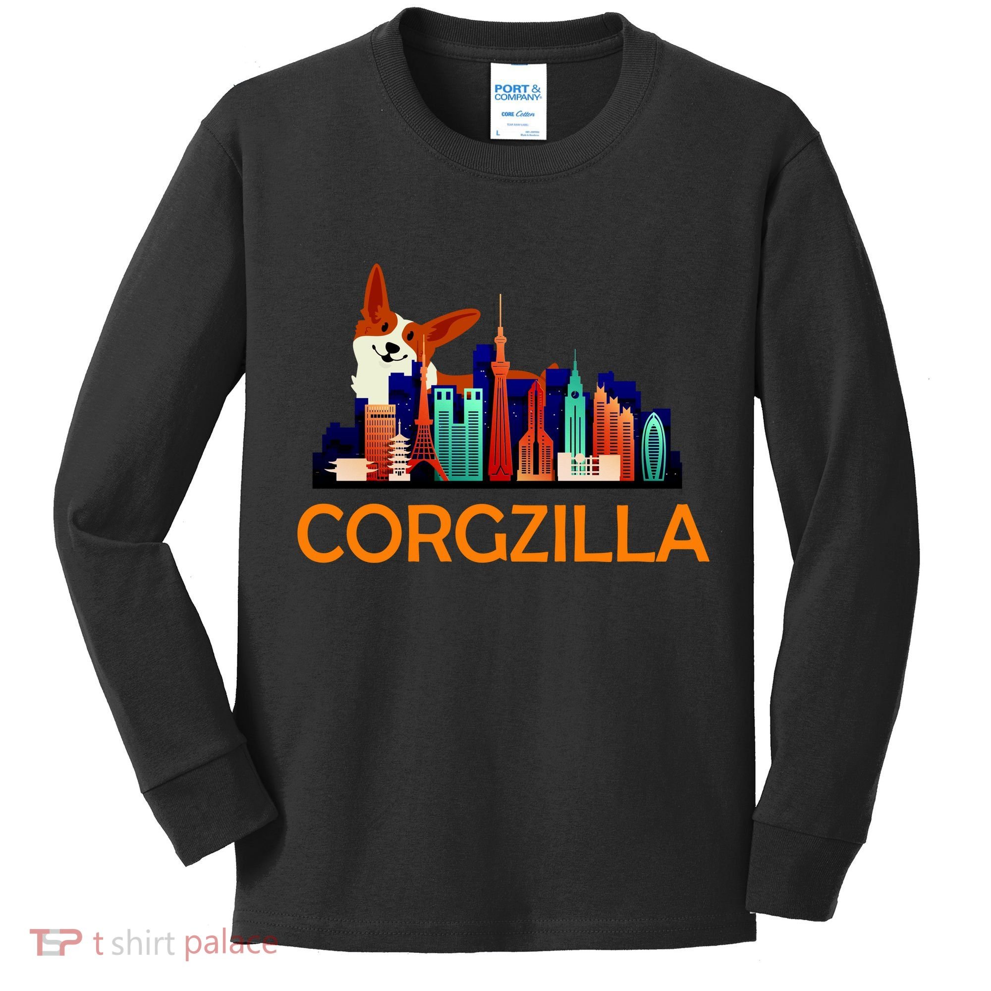 Corgzilla Funny Corgi Dog Kids Long Sleeve Shirt