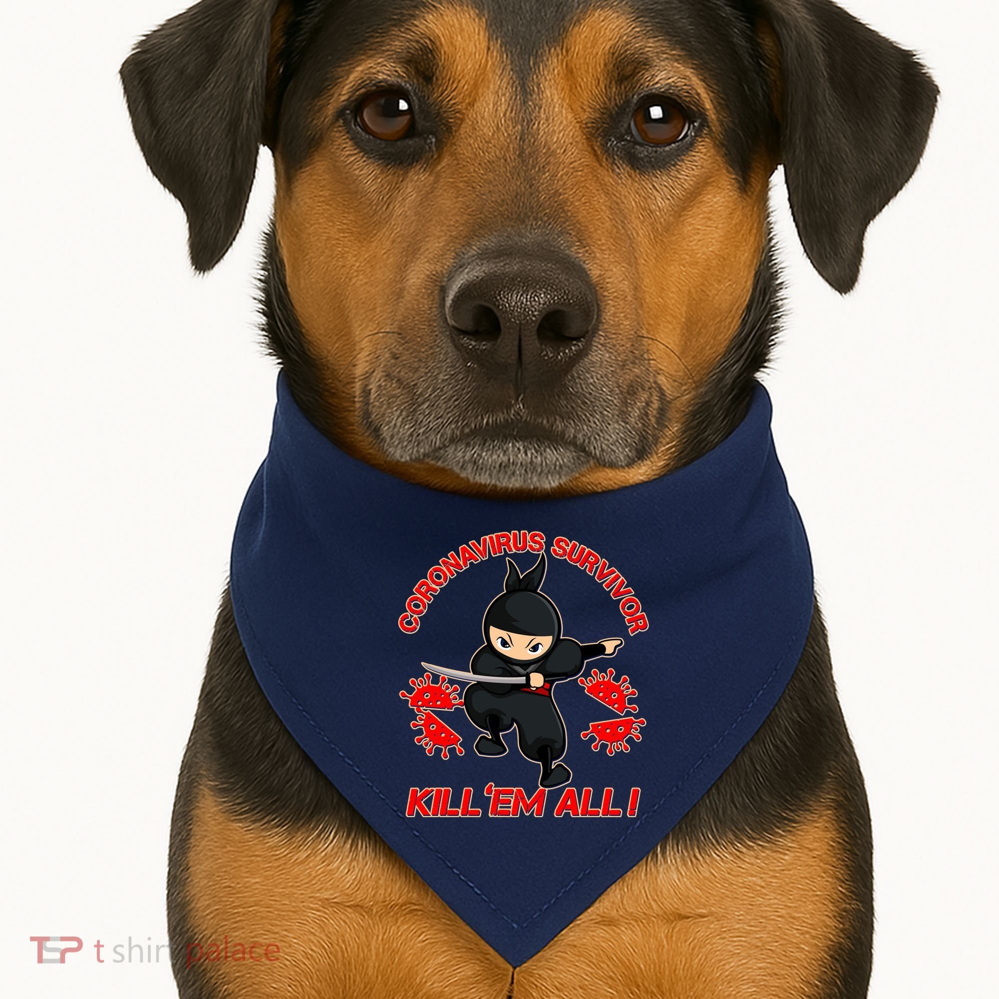 Coronavirus Survivor Ninja Kill Em' All USA-Made Doggie Bandana