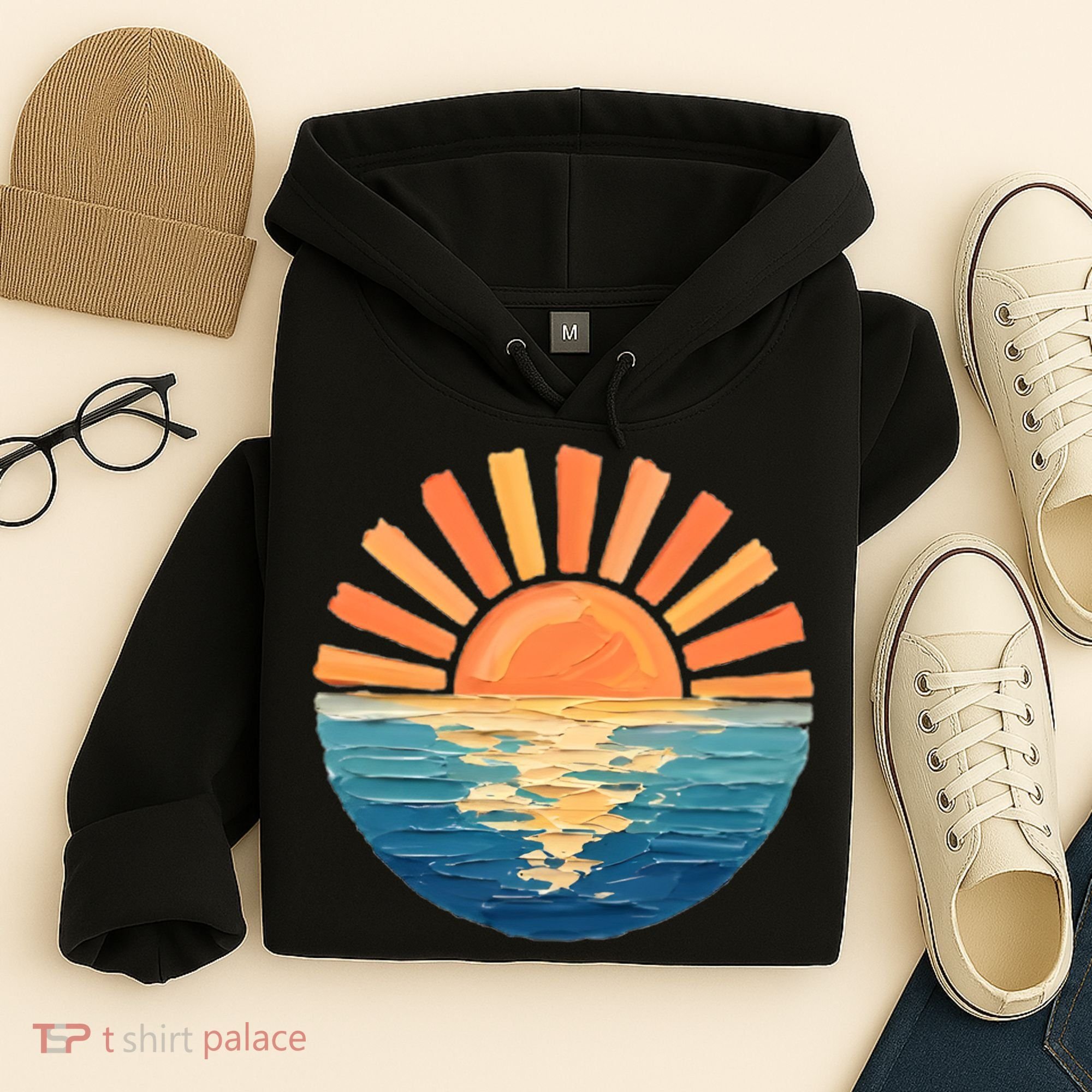 Coastal Ocean Sunset Painting Beach Hoodie