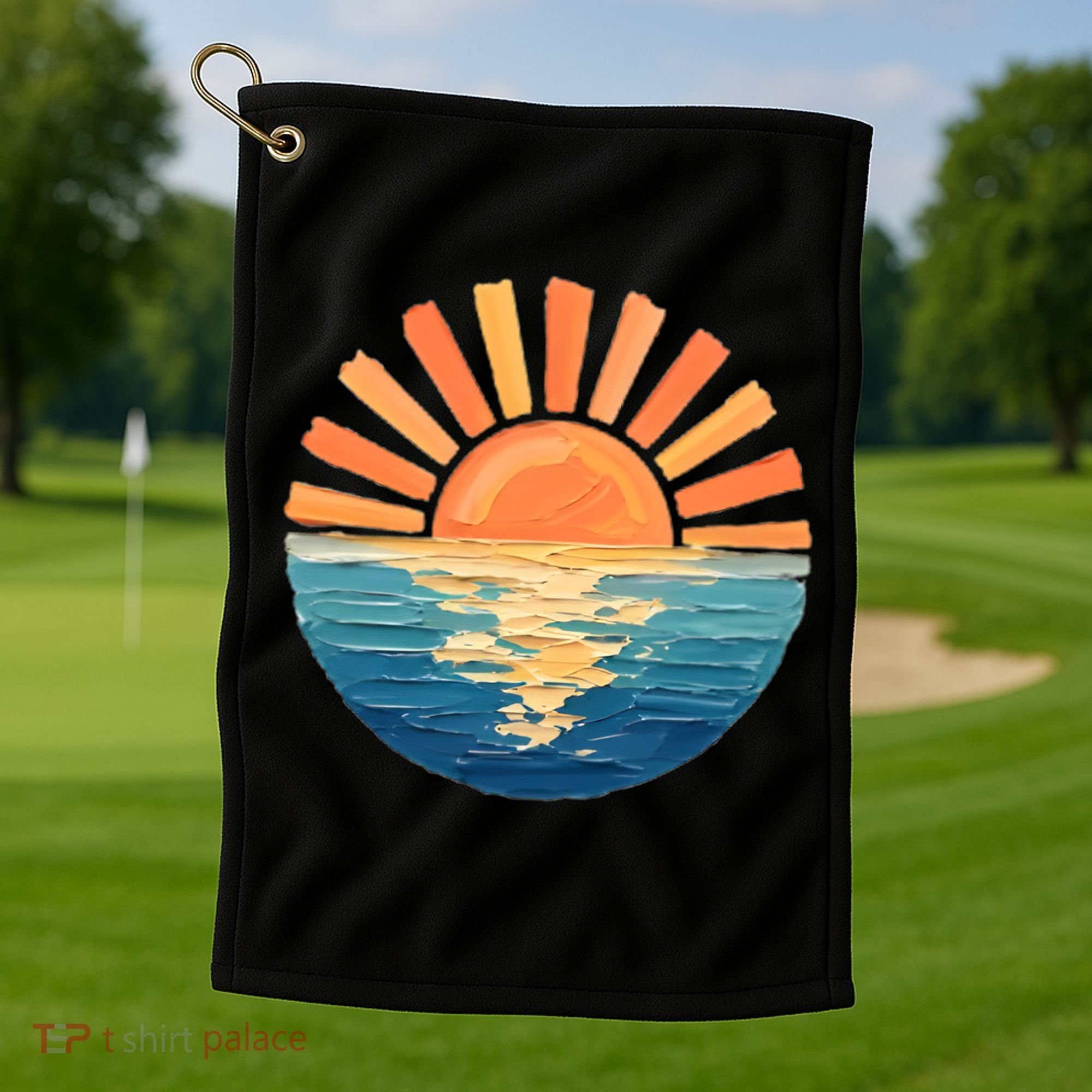 Coastal Ocean Sunset Painting Beach Golf Towel