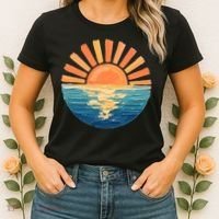 Coastal Ocean Sunset Painting Beach Women's T-Shirt thumb 2