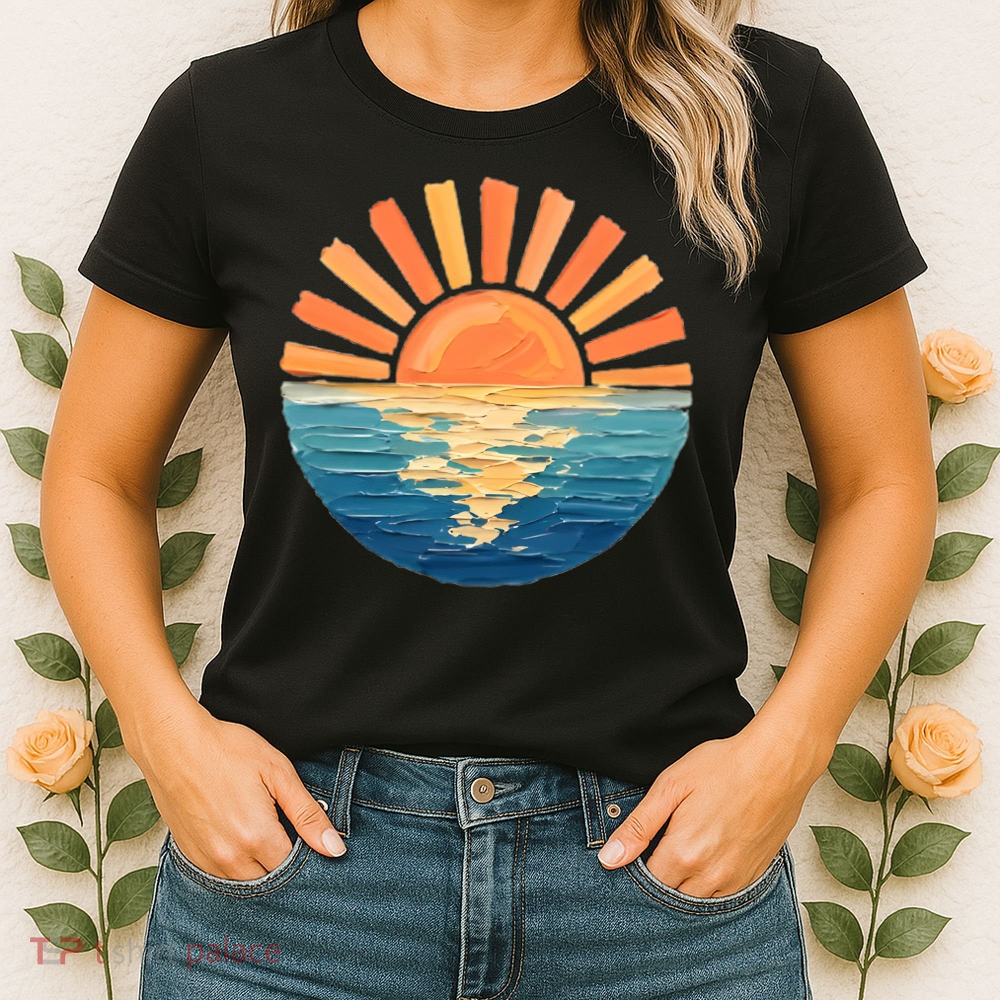 Coastal Ocean Sunset Painting Beach Women's T-Shirt