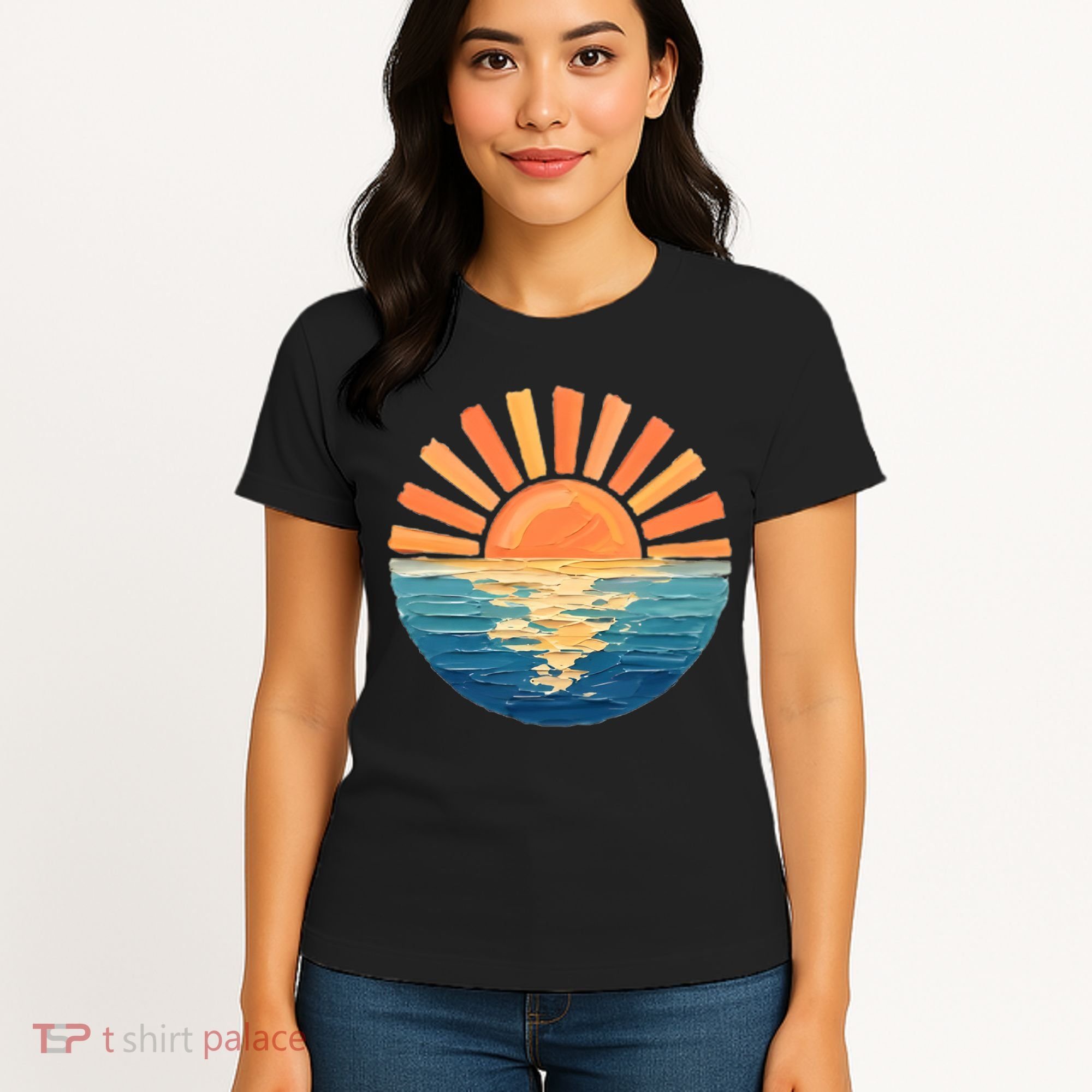 Coastal Ocean Sunset Painting Beach Women's T-Shirt