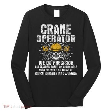 Crane Operator Skull Usa Flag Crane Driver Construction Long Sleeve Shirt