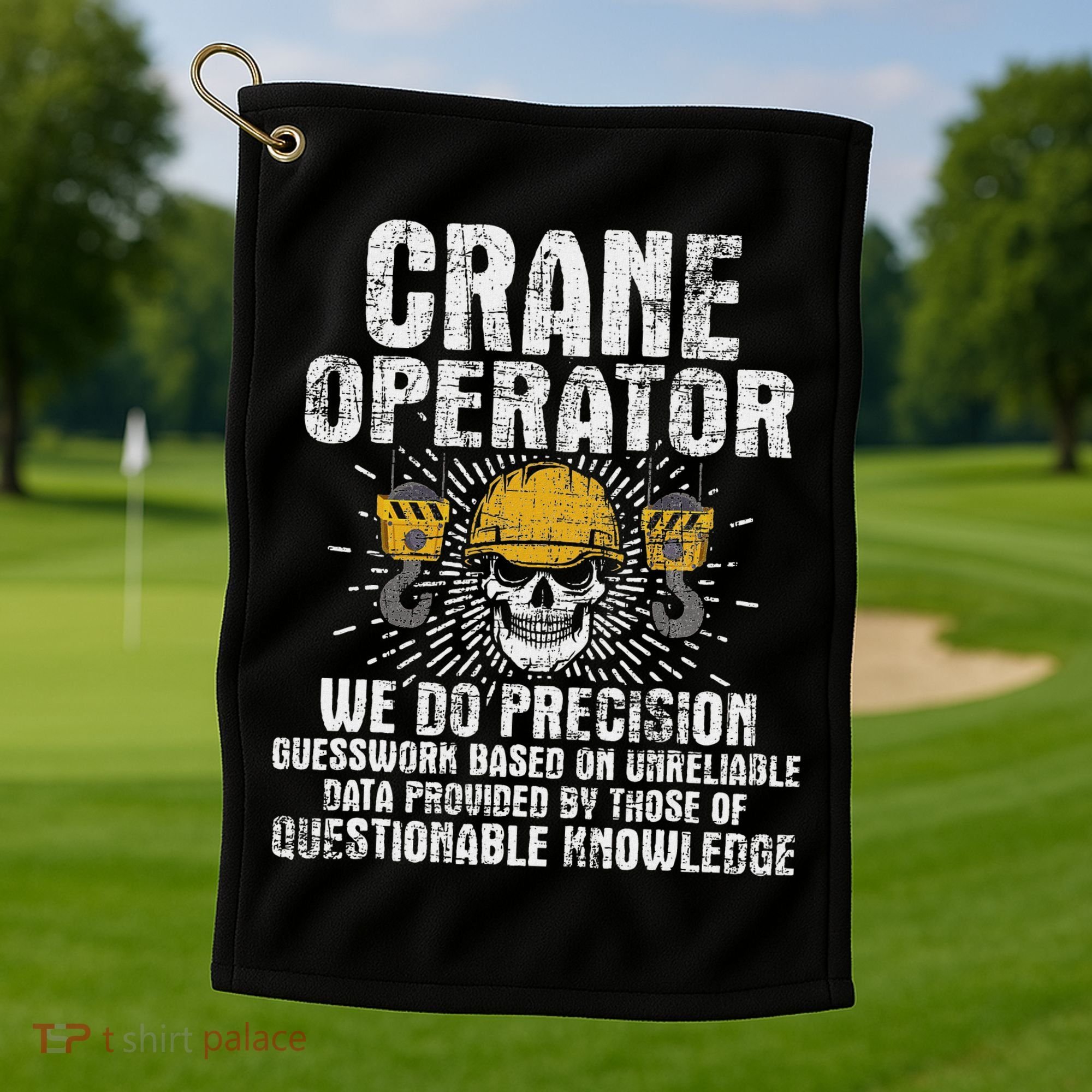 Crane Operator Skull Usa Flag Crane Driver Construction Golf Towel
