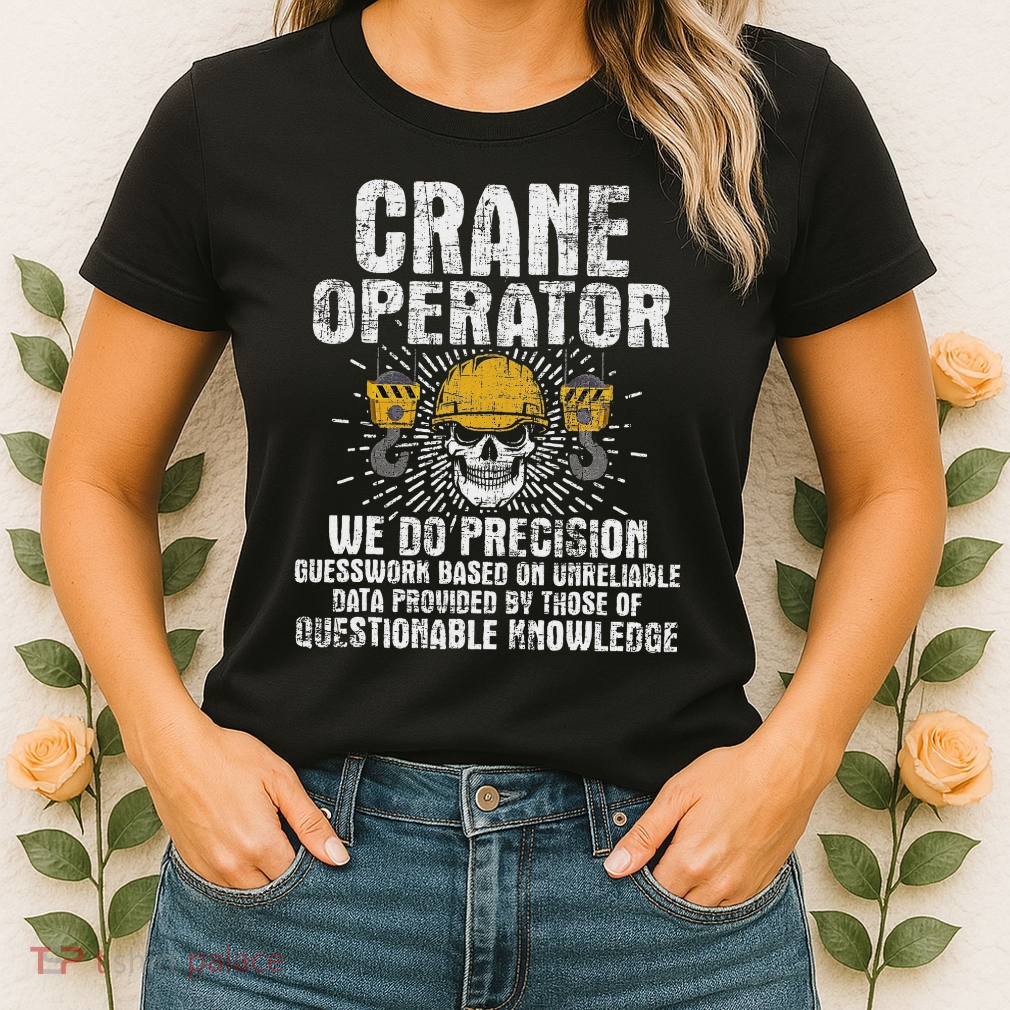 Crane Operator Skull Usa Flag Crane Driver Construction Women's T-Shirt