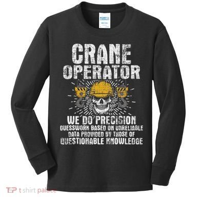 Crane Operator Skull Usa Flag Crane Driver Construction Kids Long Sleeve Shirt