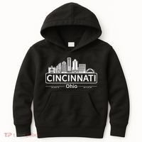 Cincinnati Ohio Skyline Travel To Cincinnati Kids Hoodie thumb 0