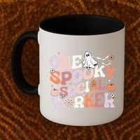 Cute One Spooky Social Worker Ghost Halloween Coffee Mug thumb 2