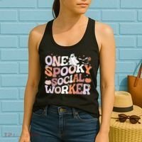 Cute One Spooky Social Worker Ghost Halloween Women's Tank Top thumb 2