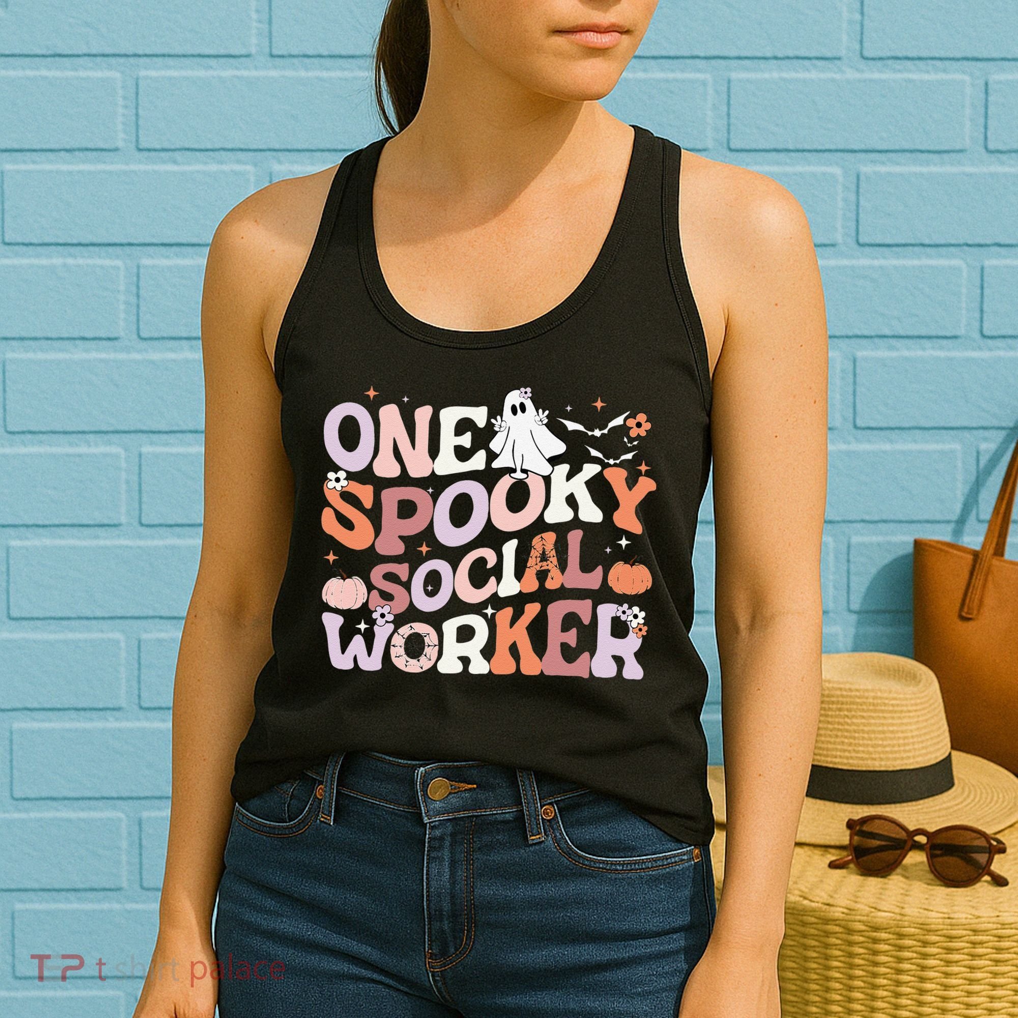 Cute One Spooky Social Worker Ghost Halloween Women's Tank Top