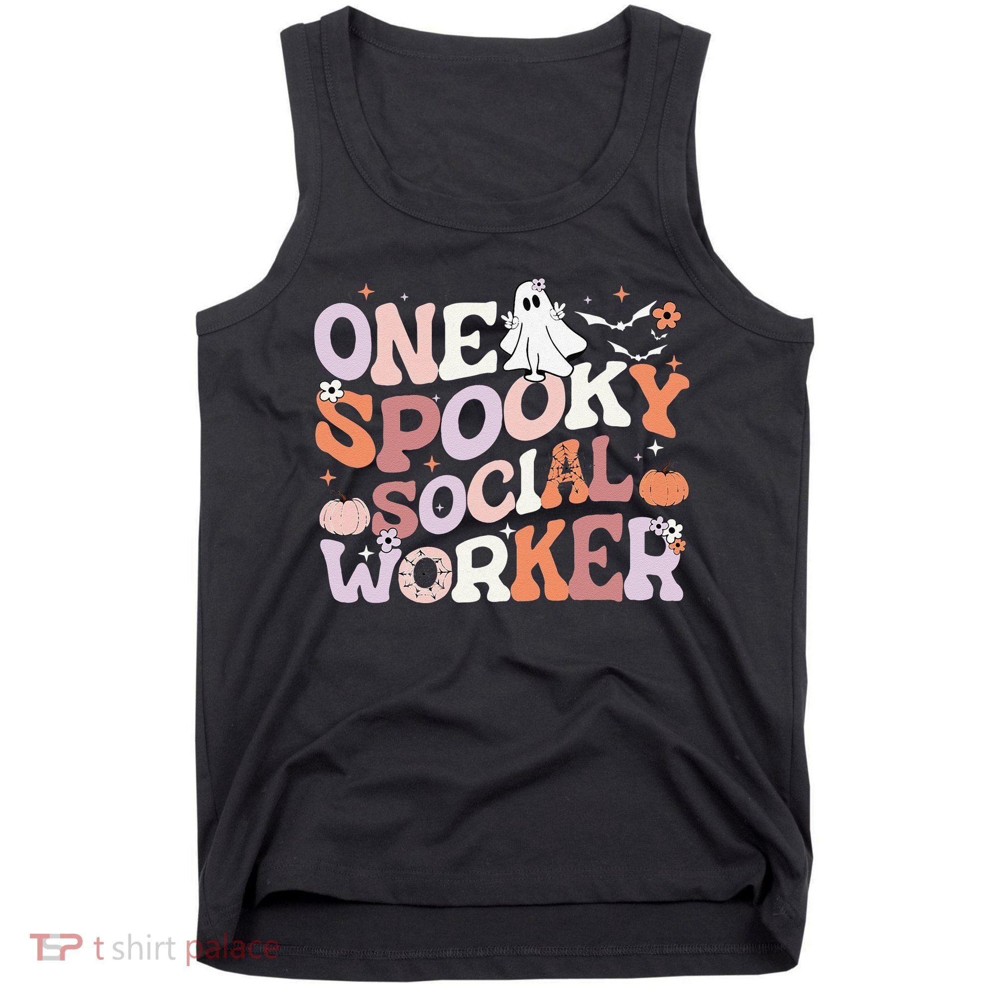 Cute One Spooky Social Worker Ghost Halloween Tank Top