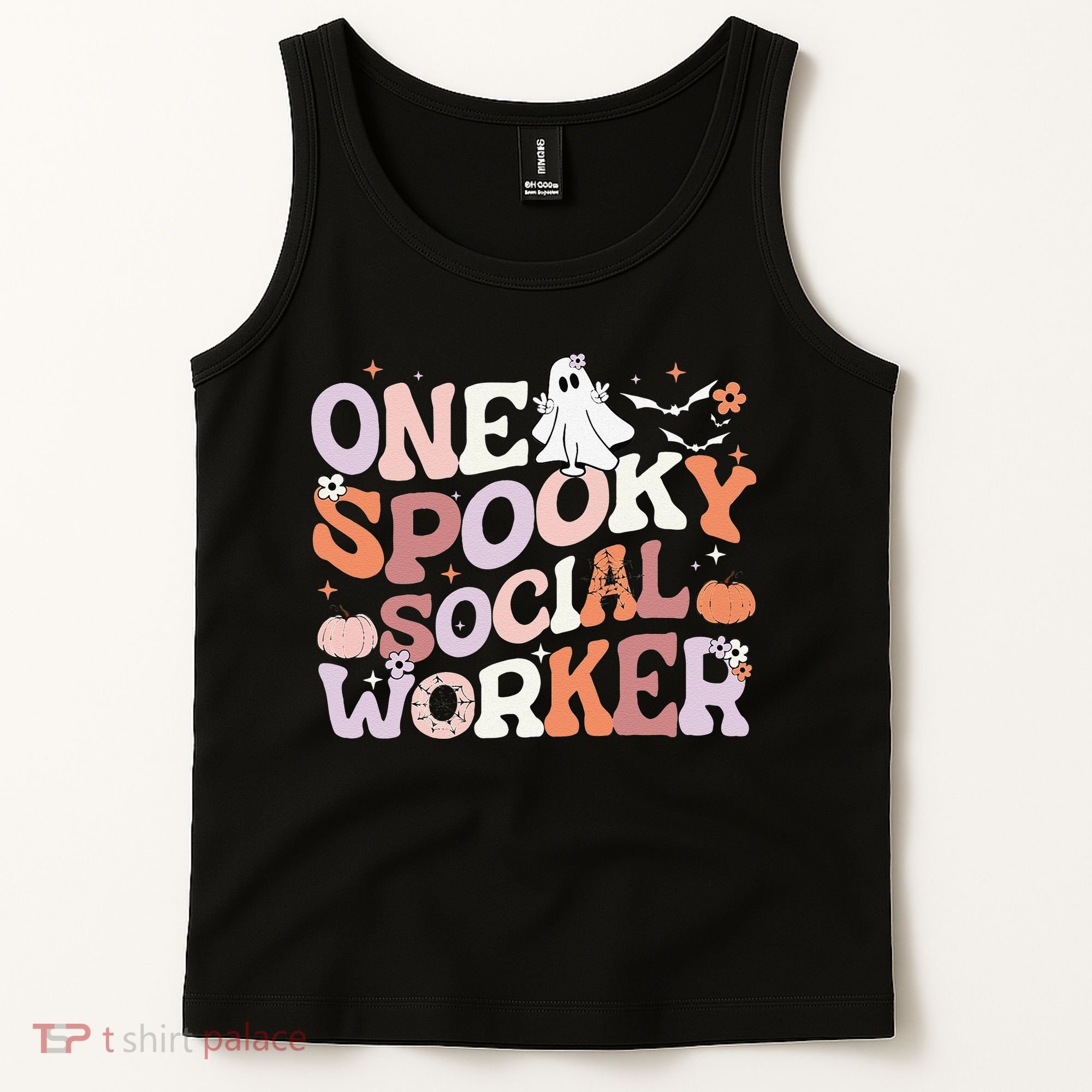 Cute One Spooky Social Worker Ghost Halloween Tank Top