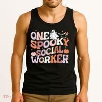 Cute One Spooky Social Worker Ghost Halloween Tank Top thumb 3