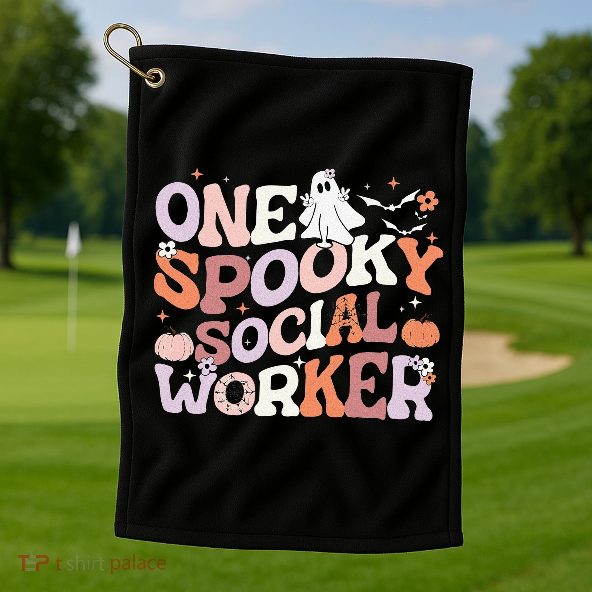 Cute One Spooky Social Worker Ghost Halloween Golf Towel