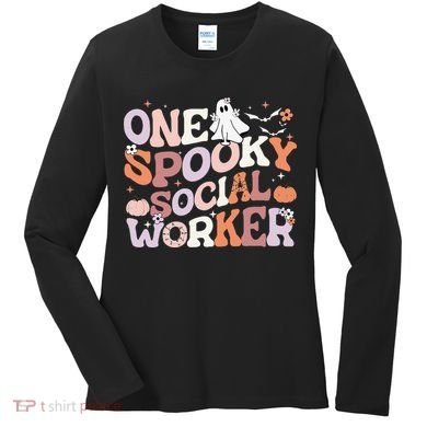 Cute One Spooky Social Worker Ghost Halloween Women's Long Sleeve Shirt