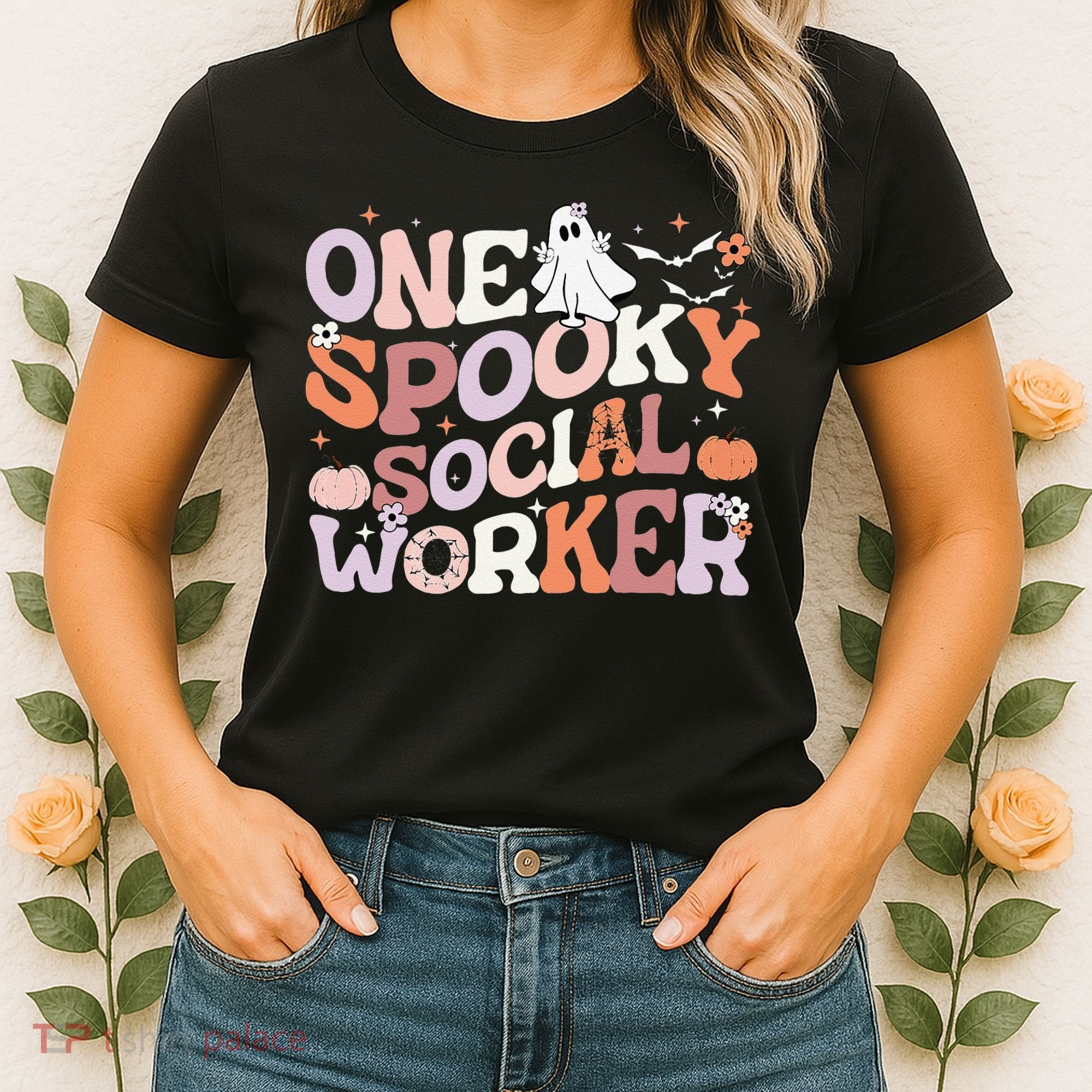 Cute One Spooky Social Worker Ghost Halloween Women's T-Shirt