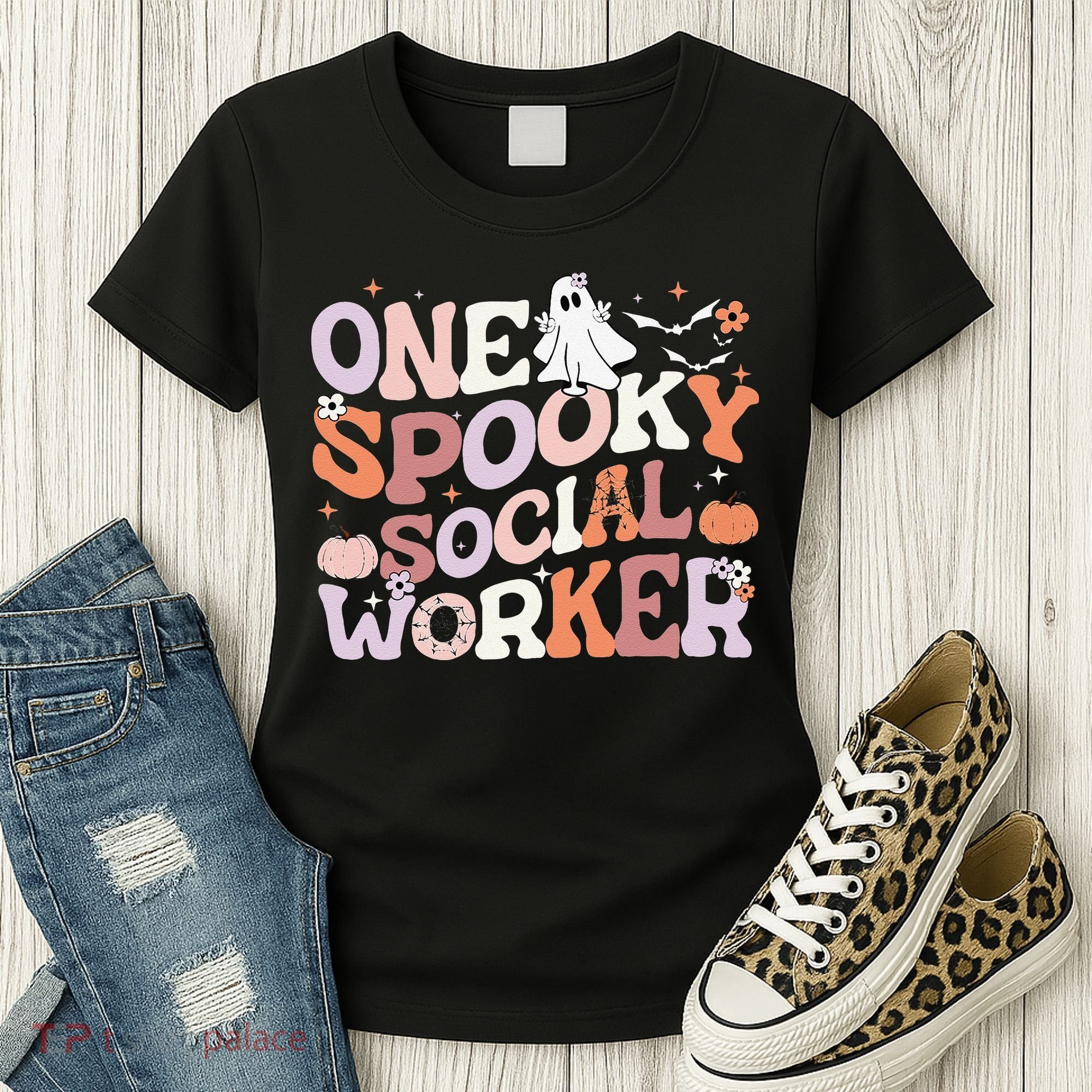 Cute One Spooky Social Worker Ghost Halloween Women's T-Shirt