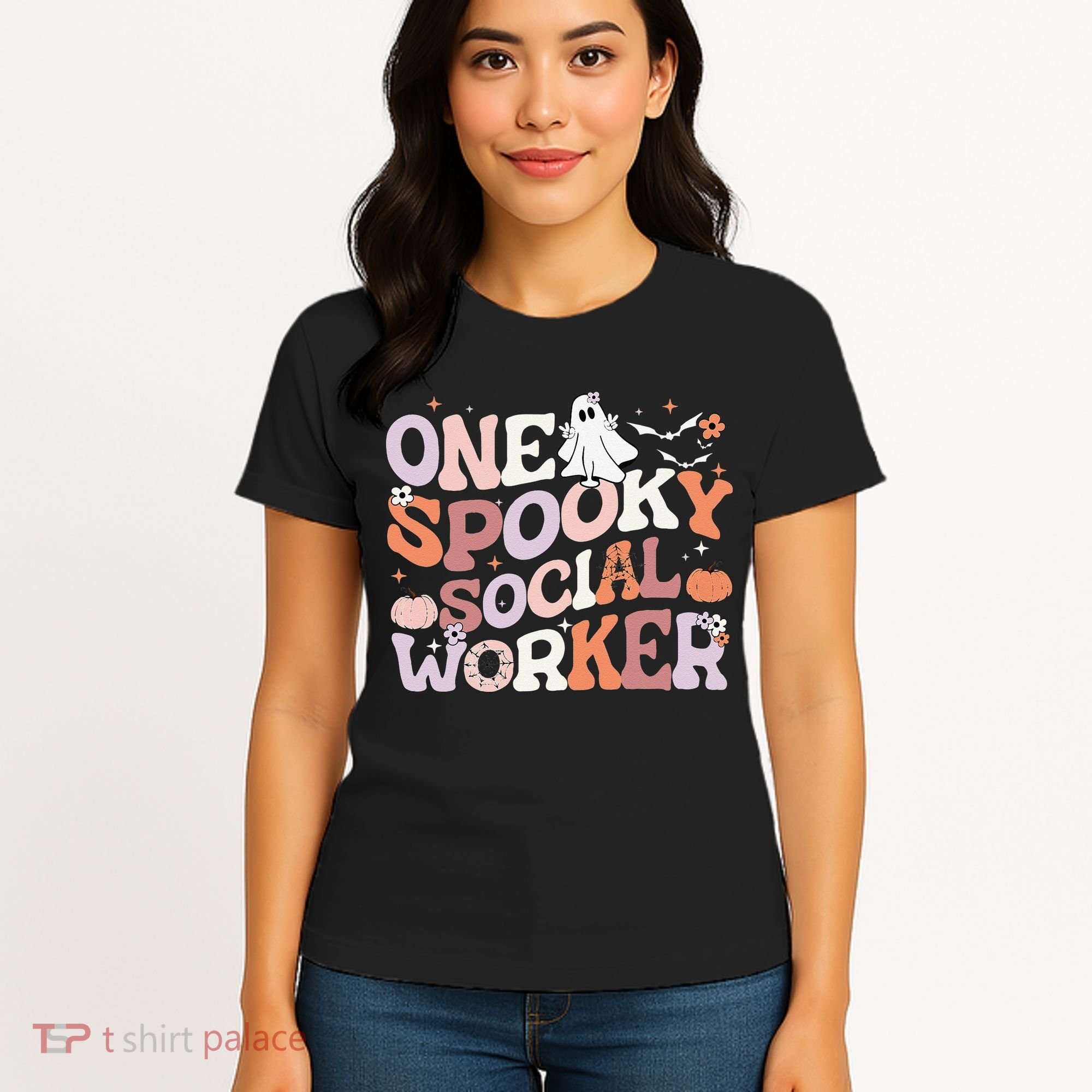 Cute One Spooky Social Worker Ghost Halloween Women's T-Shirt