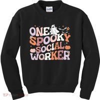 Cute One Spooky Social Worker Ghost Halloween Kids Sweatshirt thumb 0