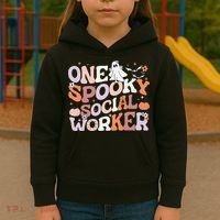 Cute One Spooky Social Worker Ghost Halloween Kids Hoodie thumb 3