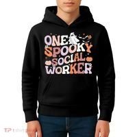 Cute One Spooky Social Worker Ghost Halloween Kids Hoodie thumb 4