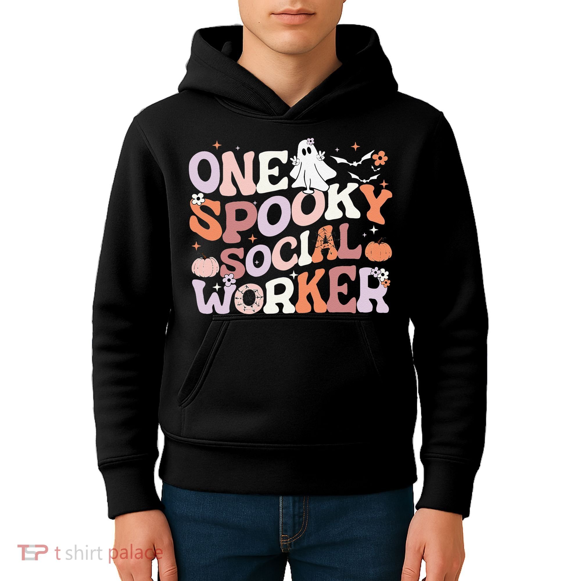Cute One Spooky Social Worker Ghost Halloween Kids Hoodie