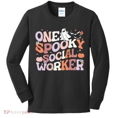 Cute One Spooky Social Worker Ghost Halloween Kids Long Sleeve Shirt