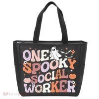 Cute One Spooky Social Worker Ghost Halloween Tote Bag thumb 0