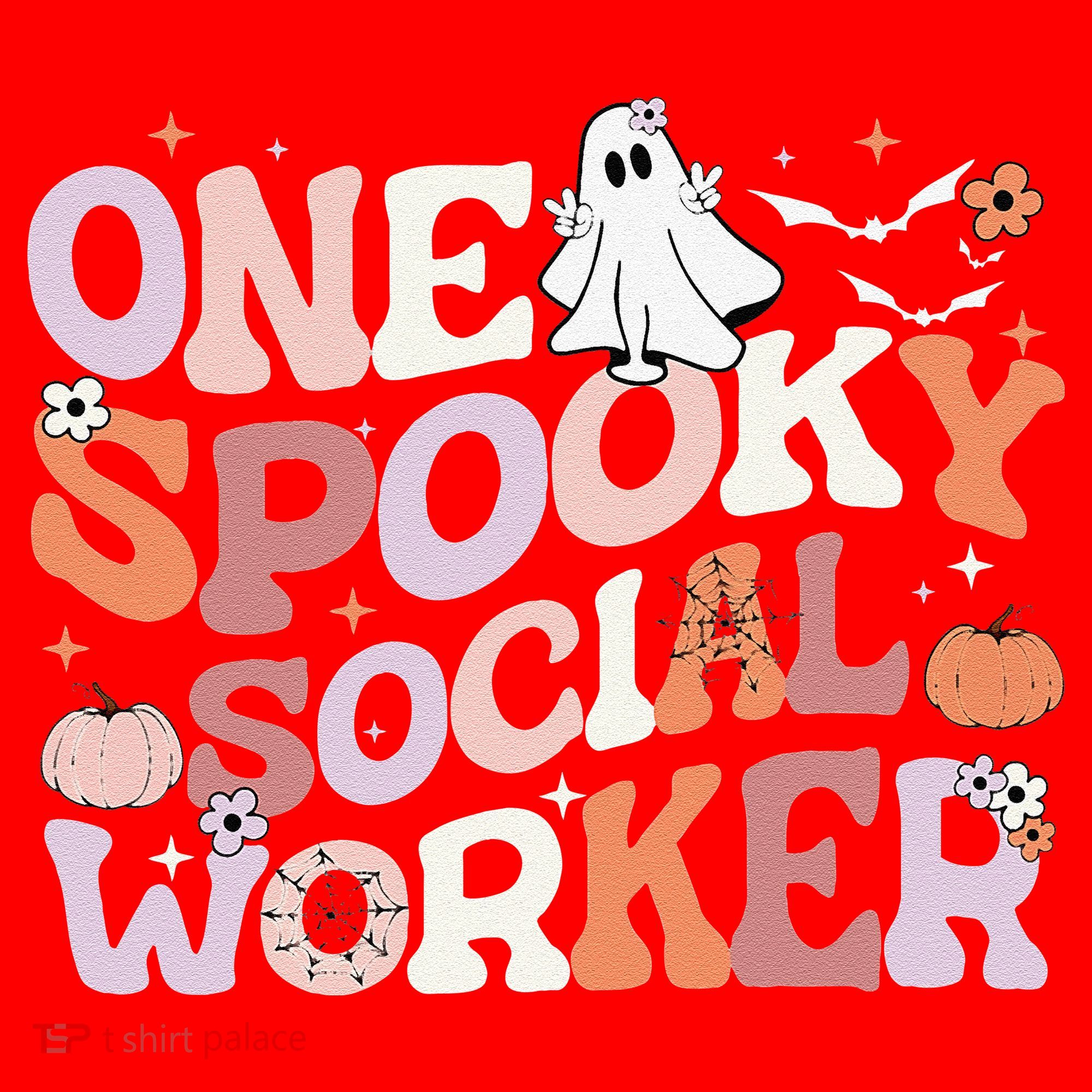 Cute One Spooky Social Worker Ghost Halloween Santa Hat