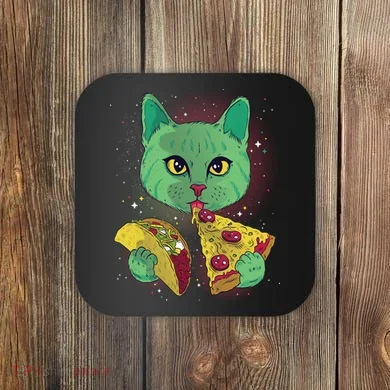 Cosmic Pizza Taco Space Cat Coaster