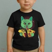 Cosmic Pizza Taco Space Cat Toddler T-Shirt thumb 2
