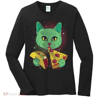 Cosmic Pizza Taco Space Cat Women's Long Sleeve Shirt