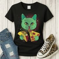 Cosmic Pizza Taco Space Cat Women's T-Shirt thumb 3