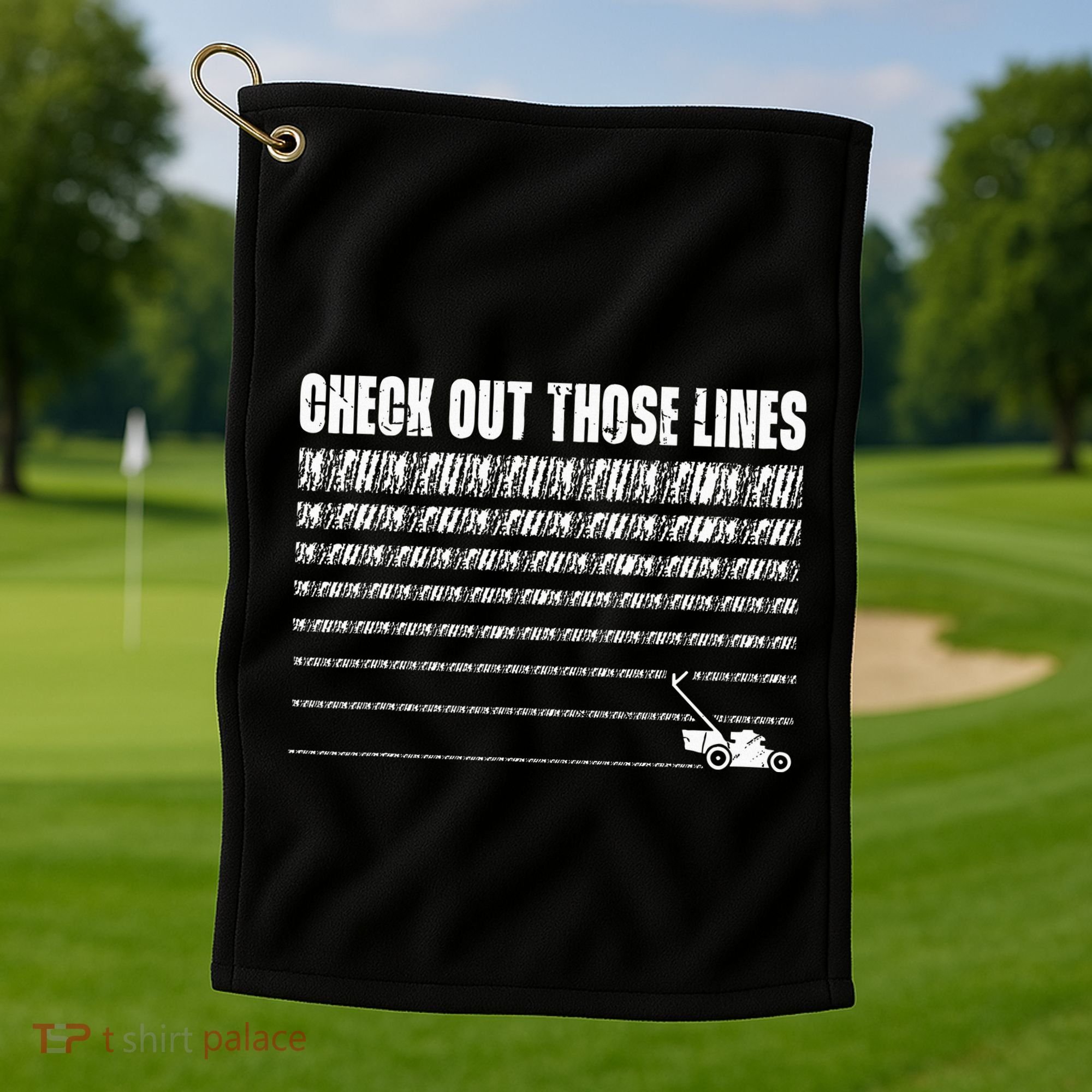 Check Out Those Lines Lawn Mower Lawnmower Funny Golf Towel