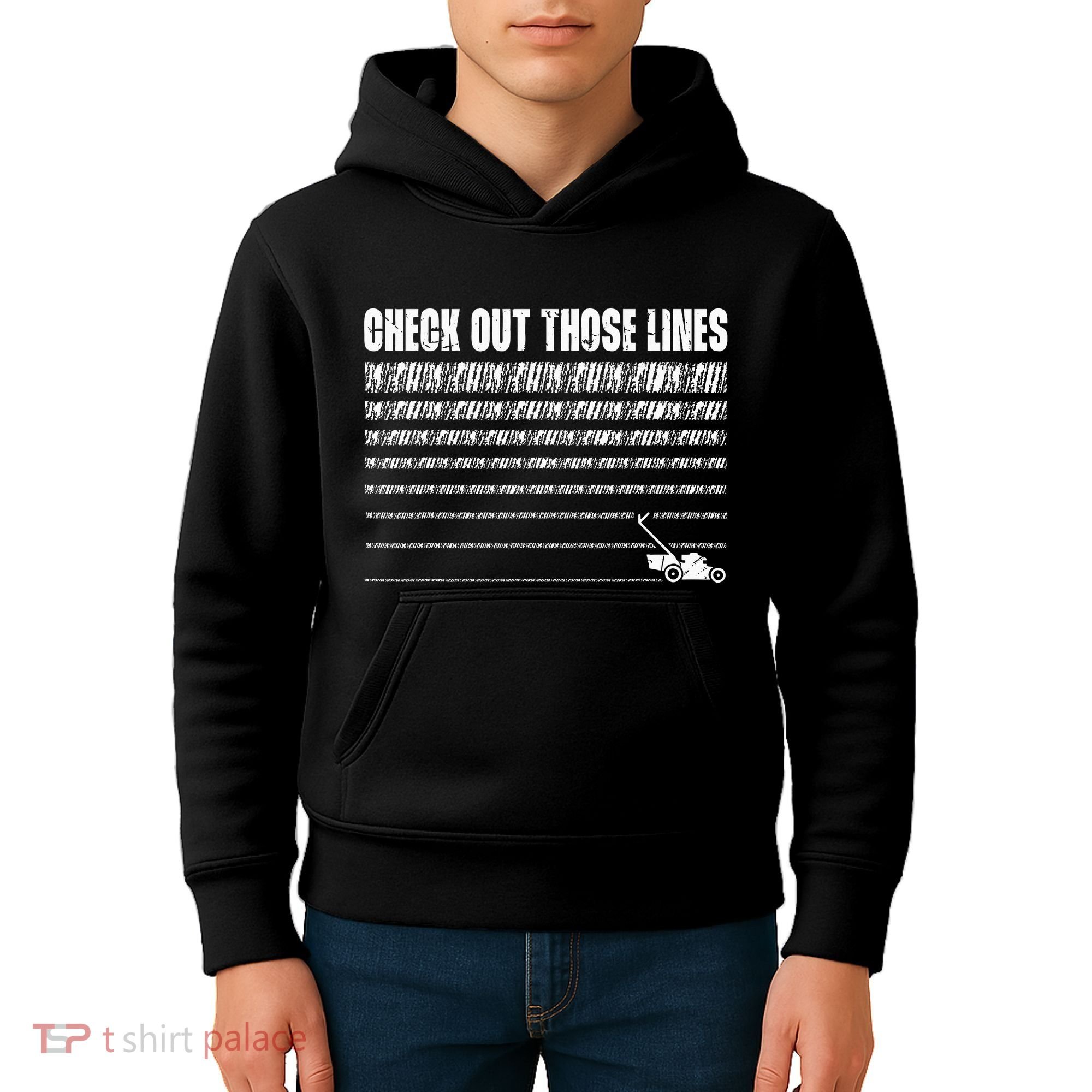 Check Out Those Lines Lawn Mower Lawnmower Funny Kids Hoodie