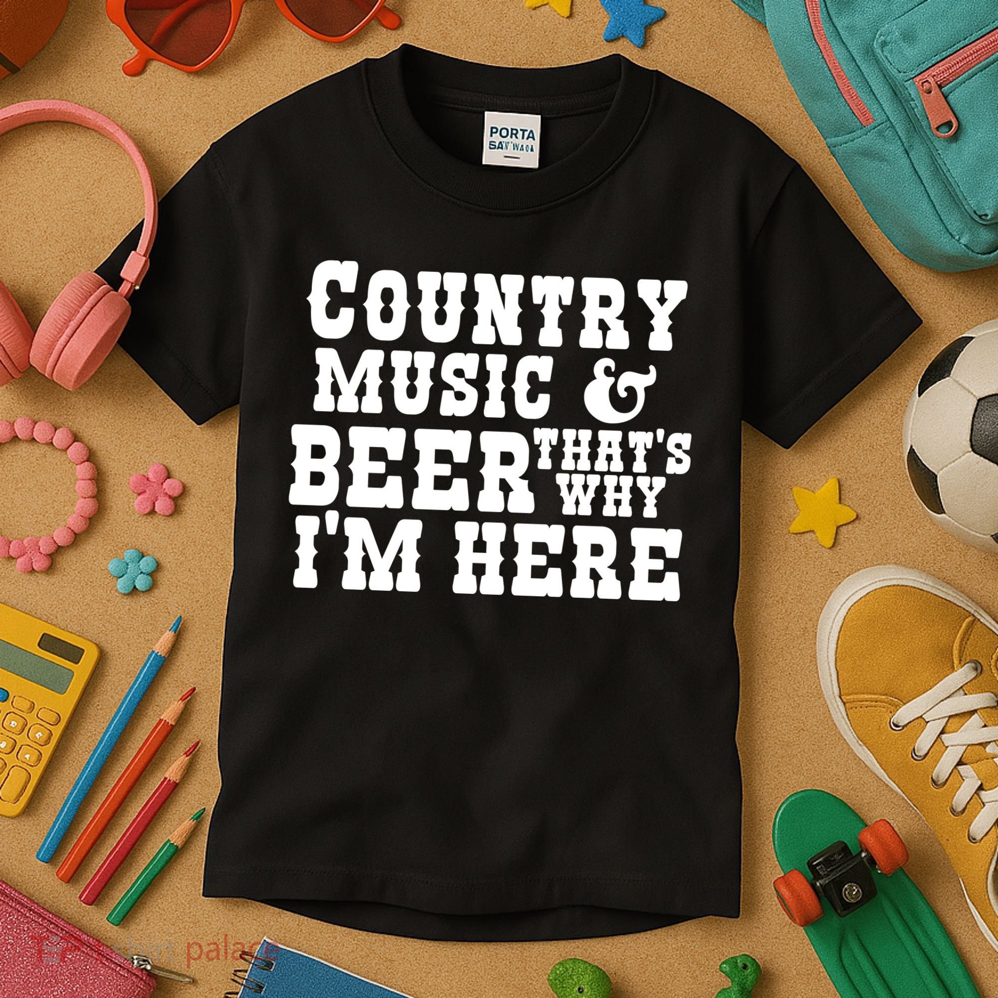 Country Music And Beer That's Why Im Here Kids T-Shirt