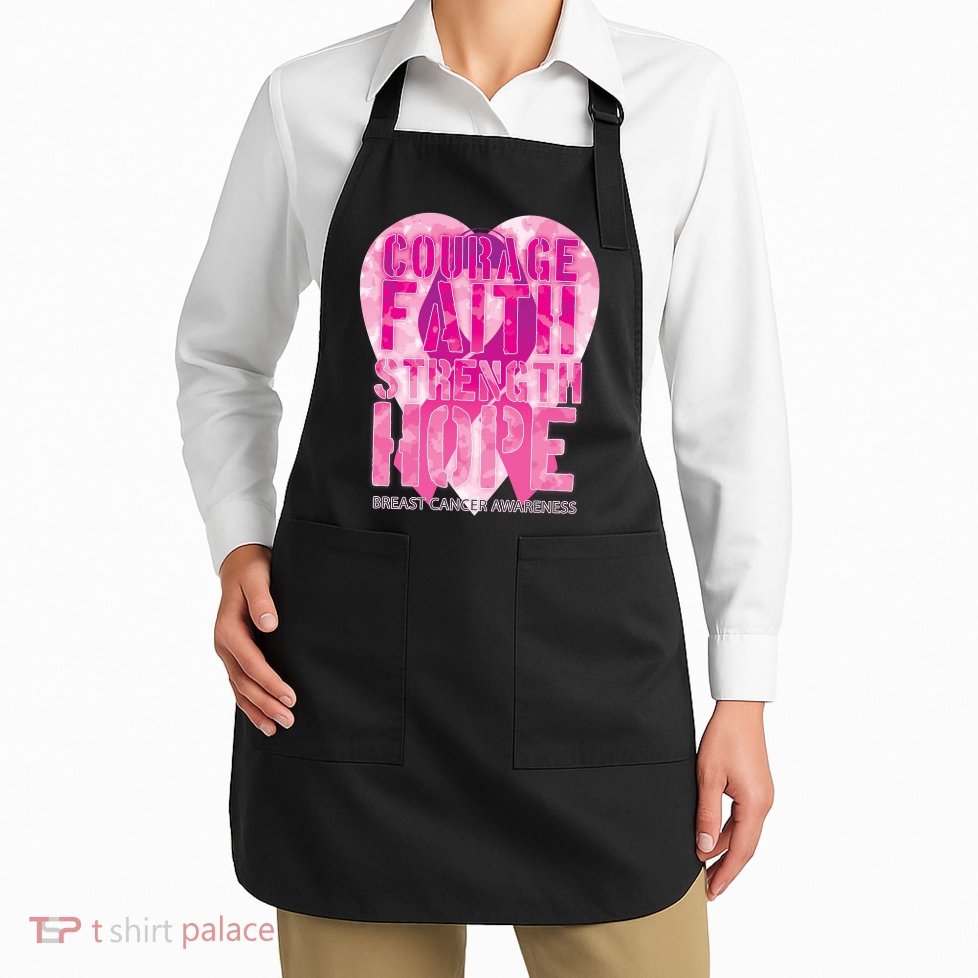 Courage Faith Strength Hope Breast Cancer Awareness Apron