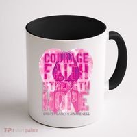 Courage Faith Strength Hope Breast Cancer Awareness Coffee Mug thumb 1