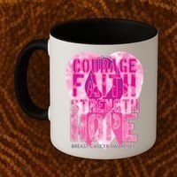 Courage Faith Strength Hope Breast Cancer Awareness Coffee Mug thumb 2