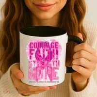 Courage Faith Strength Hope Breast Cancer Awareness Coffee Mug thumb 3